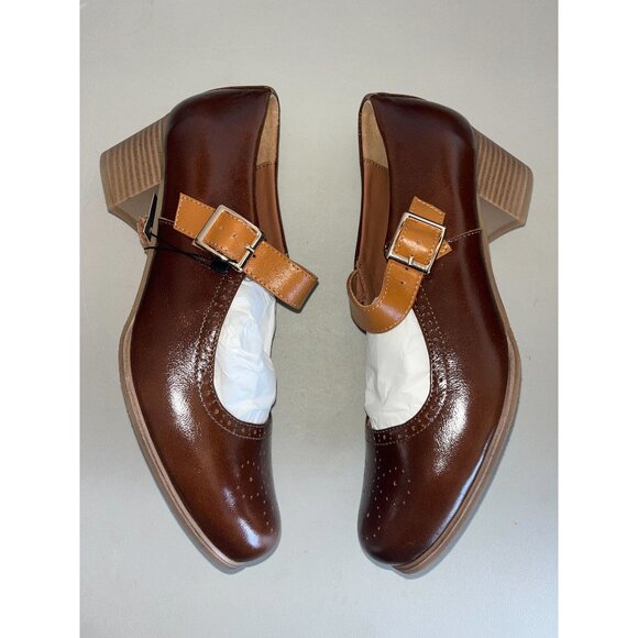 New Julia Bo's Mary Jane Joplin Heels, two-tone brown shoes, EU 42/US 11 - Picture 1 of 4